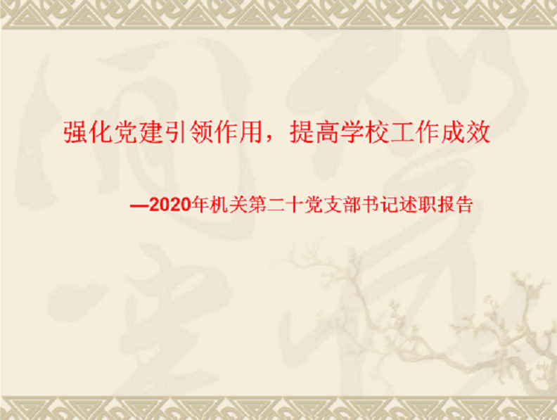 强化党建引领作用，提高学校工作成效 —2020年机关第二十党支部书记述职报告   